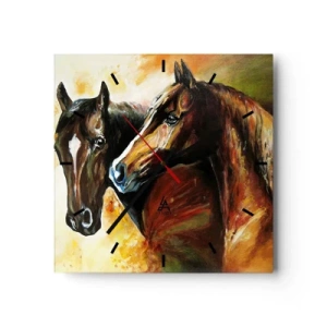 Horloge murale - Pendule murale - Une paire de chevaux dans une composition picturale - 30x30cm - Deux fois plus gracieux - Décoration murale moderne pour le salon et la chambre ARTTOR