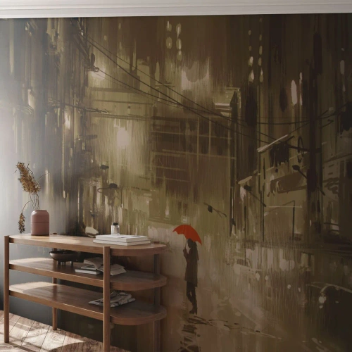 Papier peint sur mesure Premium Sand - Seule mais pas solitaire - Ville, Femme, Architecture