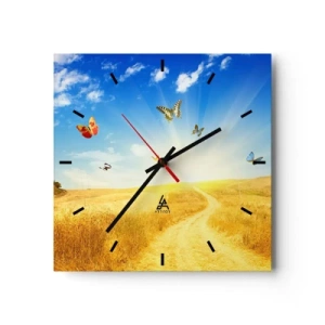 Horloge murale - Pendule murale - Un champ doré, un chemin et des papillons contre un ciel bleu - 30x30cm - Et comment ne pas aimer l'été ? - Décoration murale moderne pour le salon et la chambre ARTTOR