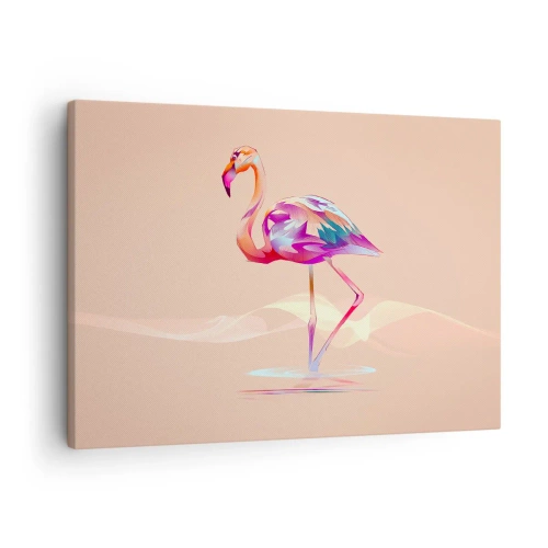 Impression sur toile - Image sur toile - Un flamant rose abstrait aux couleurs claires et pastel. - 70x50cm - L'oiseau des bonnes émotions - Décoration murale moderne pour le salon et la chambre ARTTOR