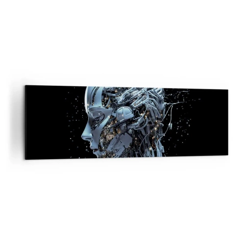 Impression sur toile - Image sur toile - Portrait futuriste d'un cyborg dans un style industriel sur fond noir. - 160x50cm - La technologie est une femme - Décoration murale moderne pour le salon et la chambre ARTTOR