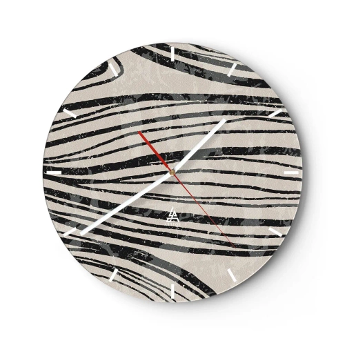 Horloge murale - Pendule murale - Lignes noires sur fond beige dans un arrangement rythmique - 30x30cm - Ligne de marécage - Décoration murale moderne pour le salon, la cuisine et la chambre ARTTOR