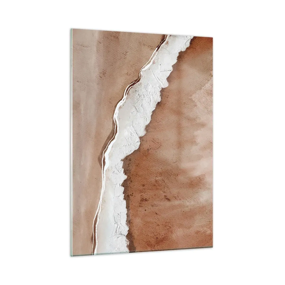 Impression sur verre - Image sur verre - Structure artistique dans des tons terre et blanc - 50x70cm - Dans des couleurs de la terre - Décoration murale moderne pour le salon et la chambre ARTTOR