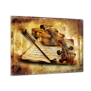 Impression sur verre - Image sur verre - Violon avec partition sur fond vintage - 100x70cm - Besoin immédiat d'un virtuose - Décoration murale moderne pour le salon et la chambre ARTTOR
