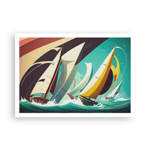 Affiche - Poster - Une illustration dynamique de voiliers dans une mer agitée. - 100x70cm - Bonne chance avec les éléments - Décoration murale moderne pour le salon et la chambre ARTTOR