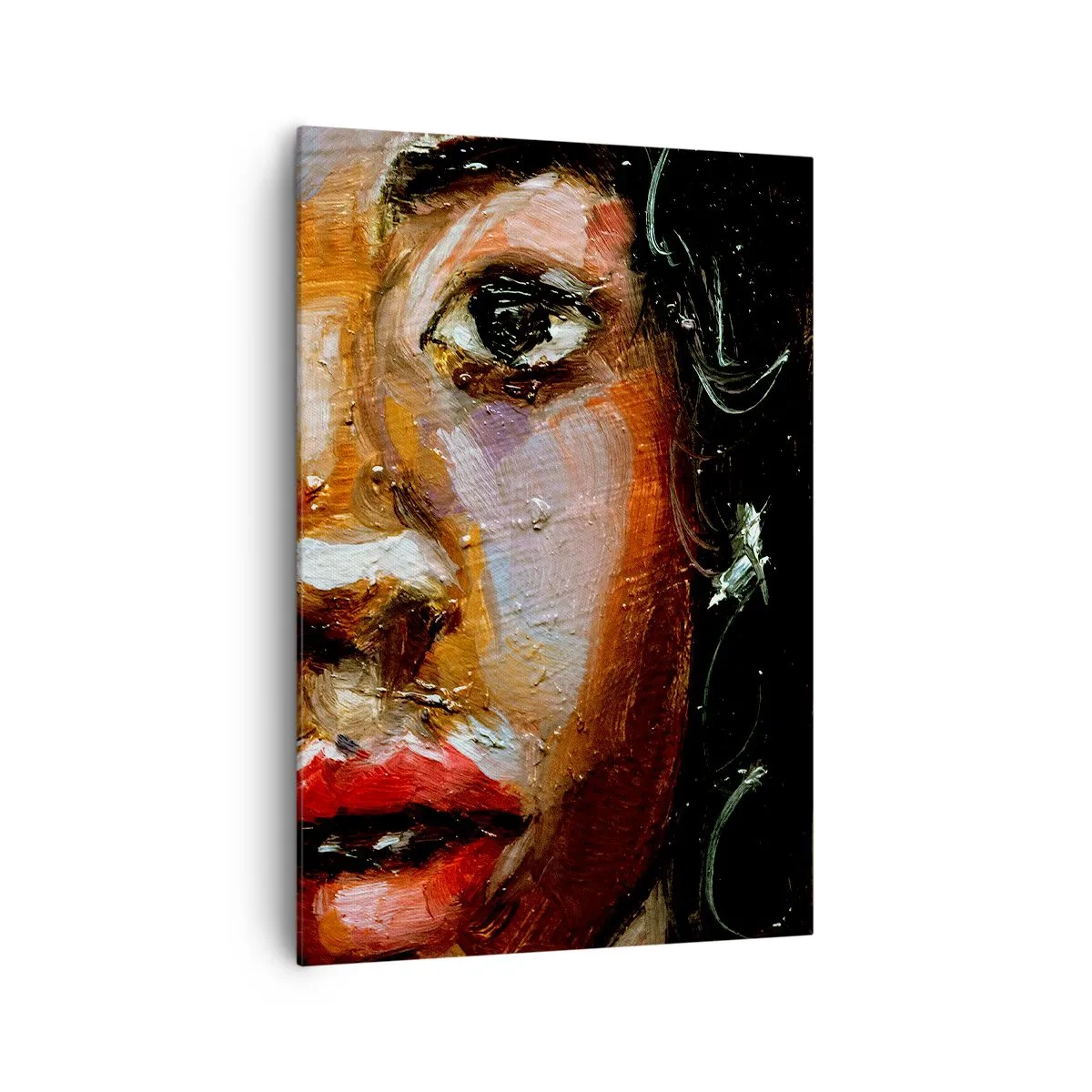 Impression sur toile - Image sur toile - Un portrait expressif d'une femme aux couleurs intenses. - 70x100cm - Noir et brillant - Décoration murale moderne pour le salon et la chambre ARTTOR