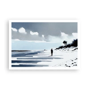 Affiche - Poster - Une silhouette solitaire marchant sur une plage déserte - 100x70cm - Seul à seul - Décoration murale moderne pour le salon et la chambre ARTTOR