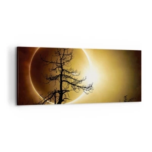 Impression sur toile - Image sur toile - Éclipse solaire avec une silhouette d'arbre au premier plan - 120x50cm - Éclipse totale - Décoration murale moderne pour le salon et la chambre ARTTOR