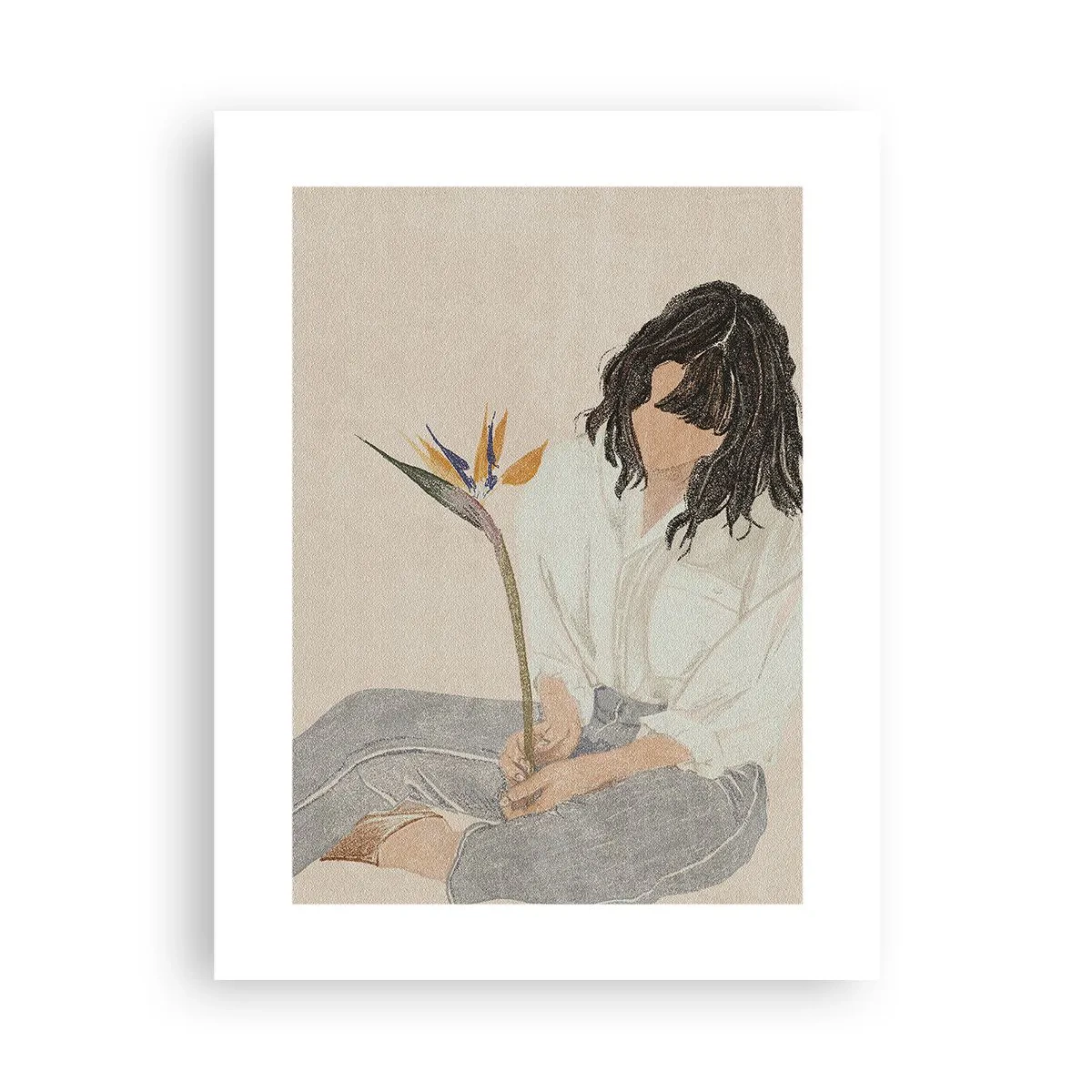 Affiche - Poster - Portrait avec une fleur exotique - 30x40 cm