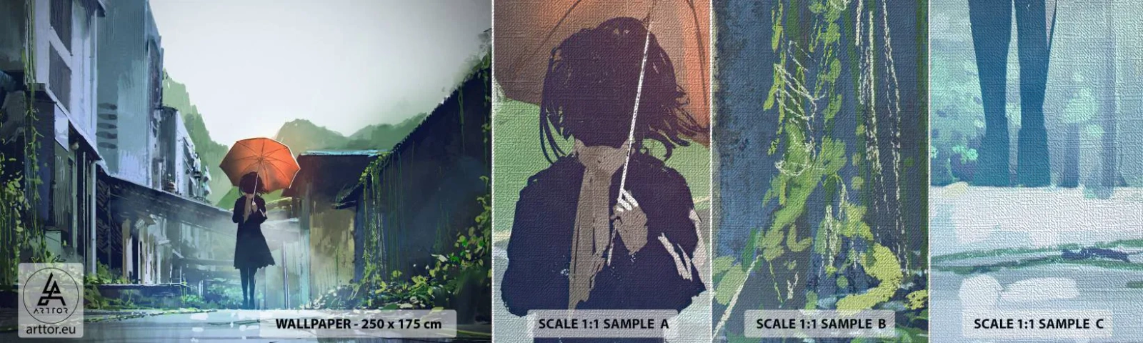 Échantillon de Papier Peint Premium Canvas - Pluie vivifiante - Abstraction, Ville, Architecture - 100x30 cm