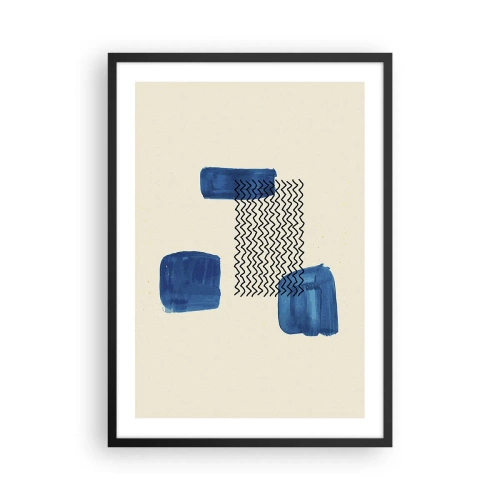 Affiche dans un cadre noir - Poster - Composition abstraite dans les tons bleu marine avec des lignes - 50x70cm - Quatuor abstrait - Décoration murale moderne pour le salon et la chambre ARTTOR