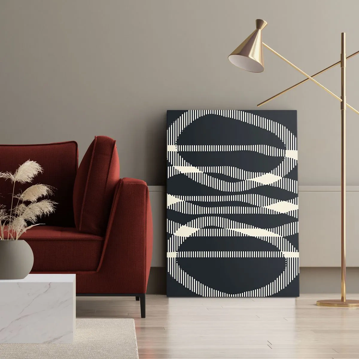 Impression sur toile - Image sur toile - Lignes géométriques dans des tons clairs sur un fond sombre - 70x100cm - Une tentative de briser l'obscurité - Décoration murale moderne pour le salon et la chambre ARTTOR