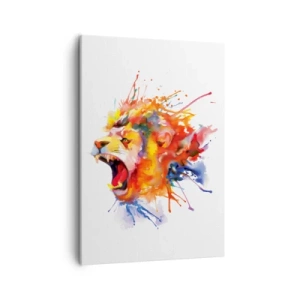 Impression sur toile - Image sur toile - Portrait coloré d'un lion dans un style dynamique - 50x70cm - exploser de colère - Décoration murale moderne pour le salon et la chambre ARTTOR