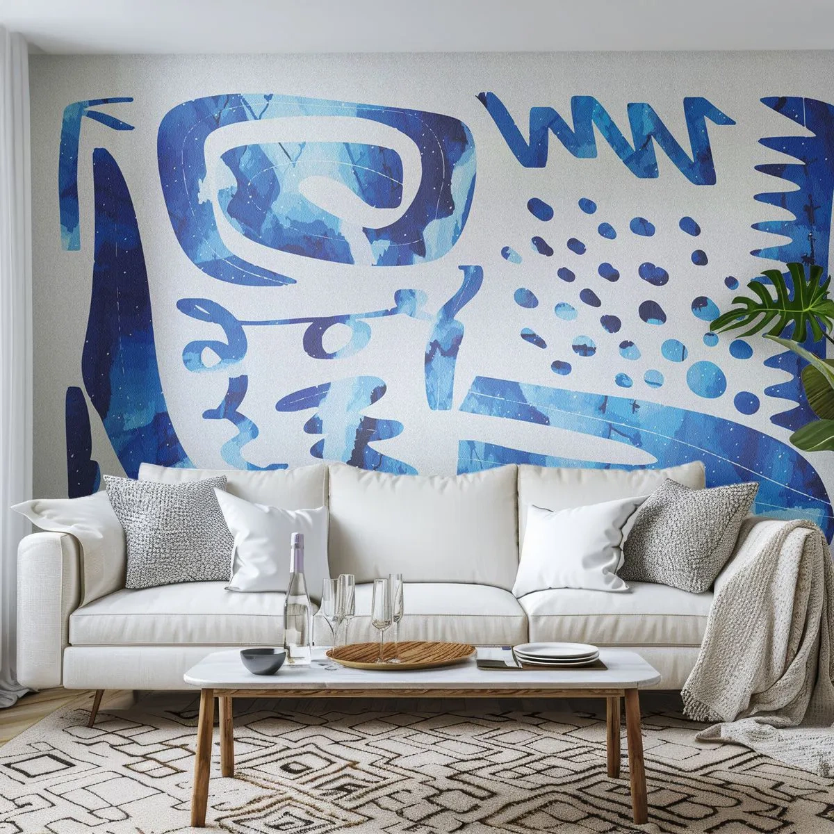 Papier Peint Photo Standard Eco - Abstraction bleue avec des formes géométriques dynamiques - 100x70cm - Retour aux racines - Décoration murale moderne pour le salon et la chambre ARTTOR