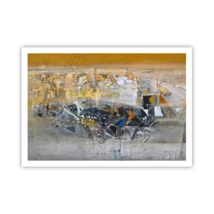 Affiche - Poster - Abstraction avec des nuances dominantes de jaune et de gris - 100x70cm - Tout se met en place - Décoration murale moderne pour le salon et la chambre ARTTOR