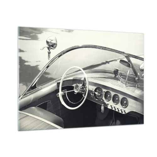 Impression sur verre - Image sur verre - Cockpit de voiture classique en noir et blanc - 100x70cm - Temps pour riche - Décoration murale moderne pour le salon et la chambre ARTTOR