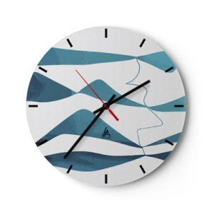 Horloge murale - Pendule murale - Vagues et lignes abstraites sur fond blanc dans des tons turquoise - 30x30cm - Abstraction : composé turquoise - Décoration murale moderne pour le salon, la cuisine et la chambre ARTTOR