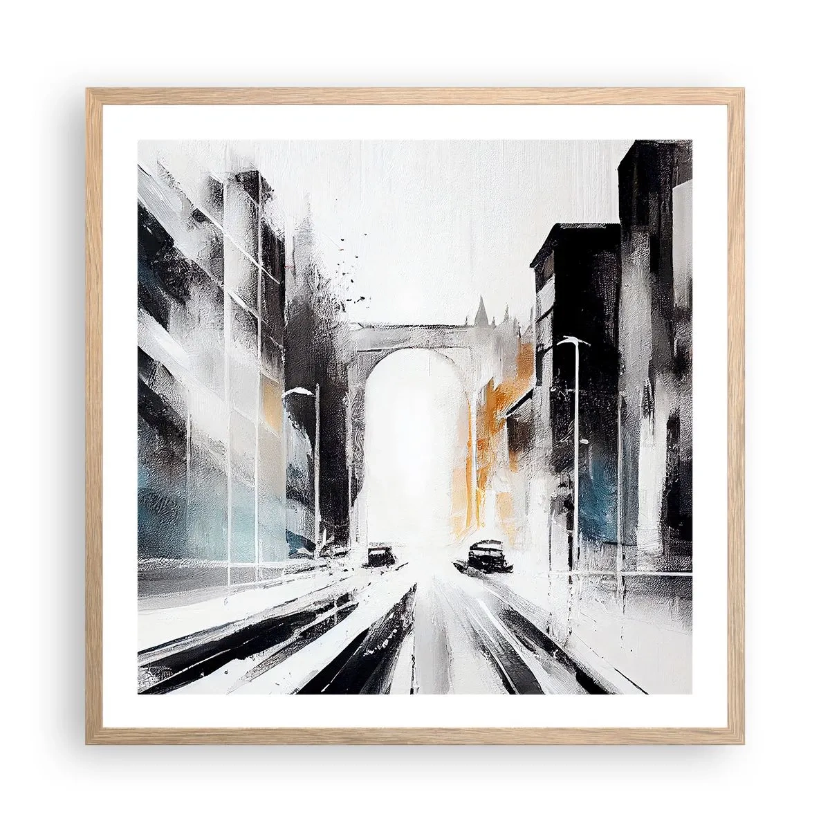 Affiche dans un chêne clair - Poster - Étude de ville : architecture et mouvement - 60x60 cm