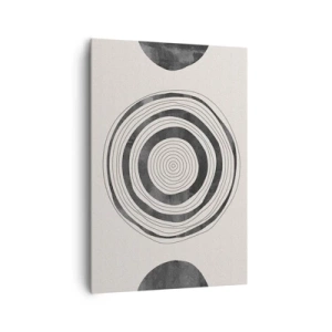 Impression sur toile - Image sur toile - Cercles minimalistes noirs et blancs sur fond clair - 70x100cm - Ce qui est important c'est ce qu'il y a entre les deux - Décoration murale moderne pour le salon et la chambre ARTTOR