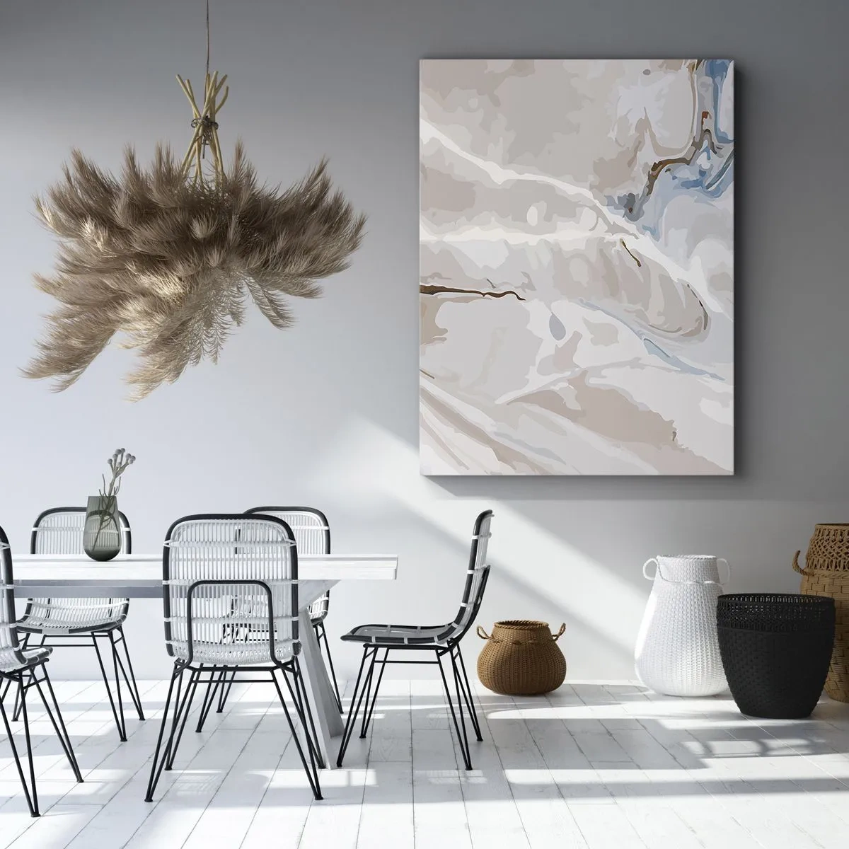 Impression sur toile - Image sur toile - Motif abstrait dans les tons de blanc et de bleu - 80x120cm - Le bleu serpente sous le blanc - Décoration murale moderne pour le salon et la chambre ARTTOR