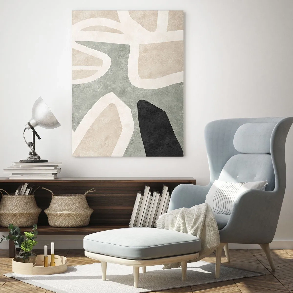 Impression sur verre - Image sur verre - Formes abstraites aux couleurs tamisées - 70x100cm - Composition pour motif noir - Décoration murale moderne pour le salon et la chambre ARTTOR