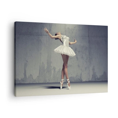 Impression sur toile - Image sur toile - Une danseuse de ballet en robe blanche contre un mur brut. - 70x50cm - Léger comme un oiseau - Décoration murale moderne pour le salon et la chambre ARTTOR