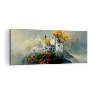 Impression sur toile - Image sur toile - Un château sur une colline entouré d'arbres d'automne - 120x50cm - Le début d'une histoire romantique - Décoration murale moderne pour le salon et la chambre ARTTOR