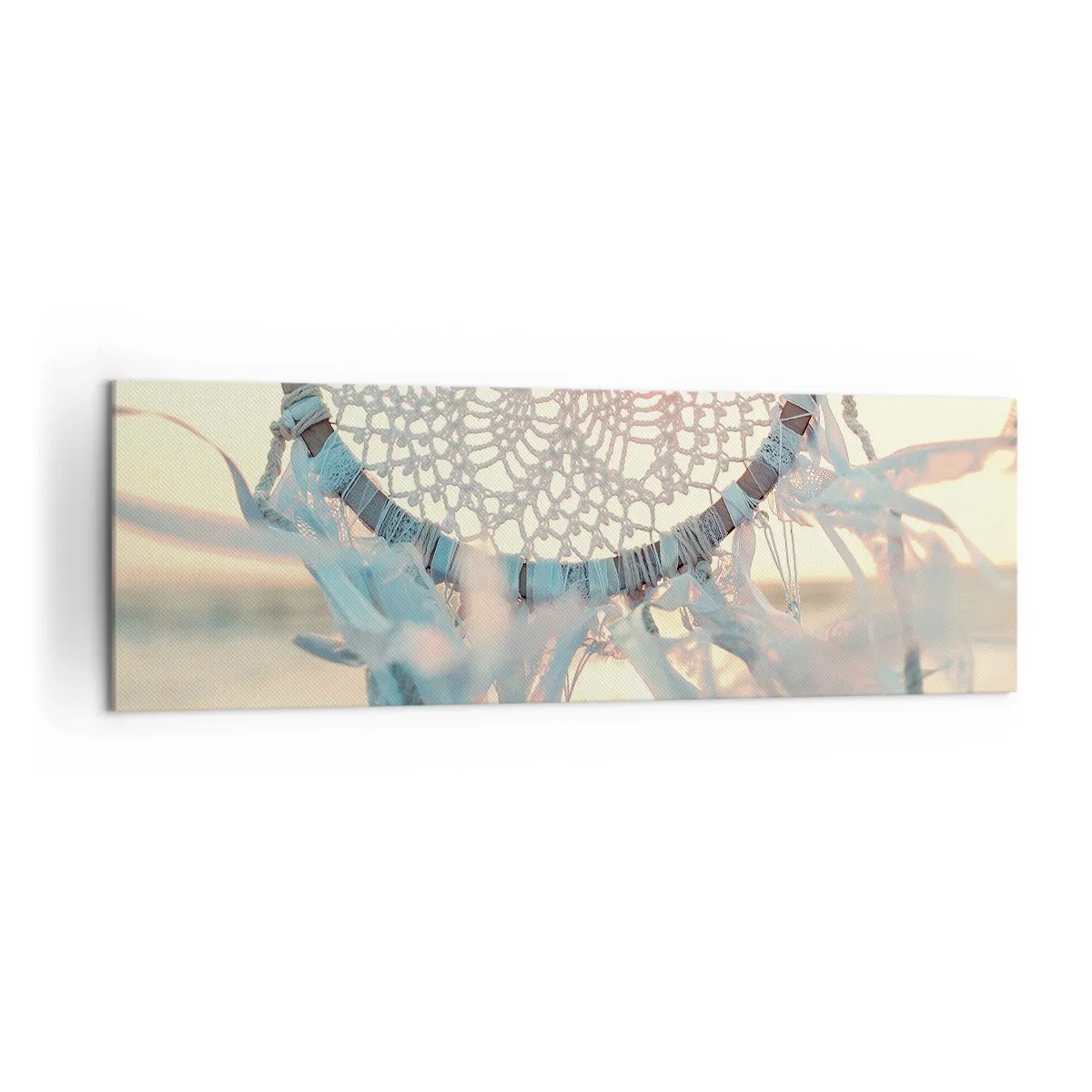 Impression sur toile - Image sur toile - Un attrape-rêves délicat sur fond de soleil couchant - 160x50cm - Totem en dentelle - Décoration murale moderne pour le salon et la chambre ARTTOR