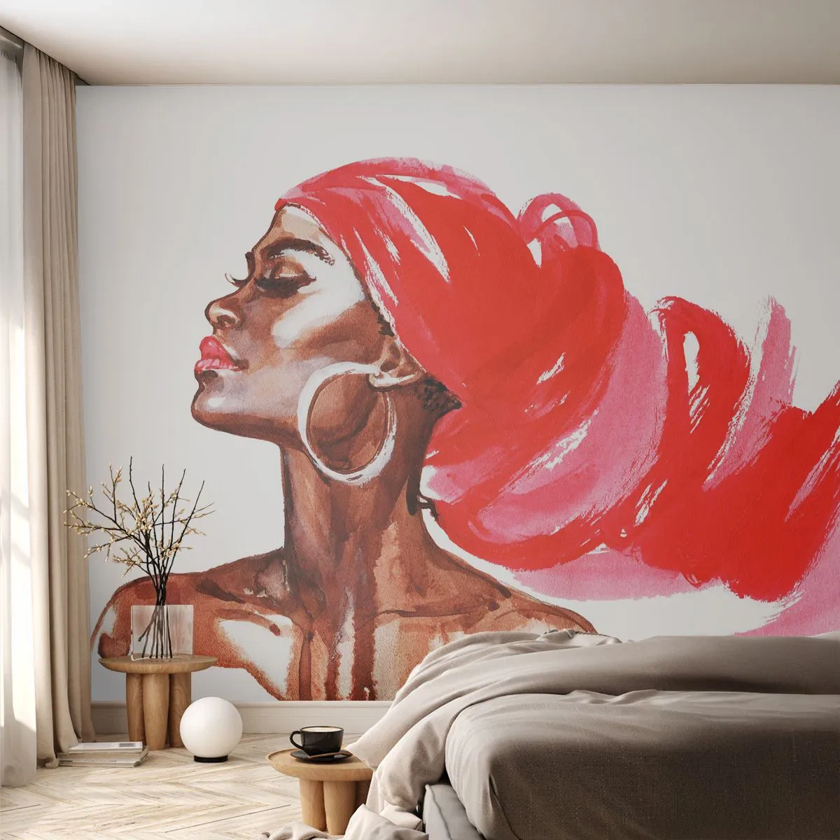 Papier Peint Autocollant Deluxe Sticker - "Les cheveux dans le vent" - Portrait d'une femme, Visage de femme, Abstraction - 300x210 cm