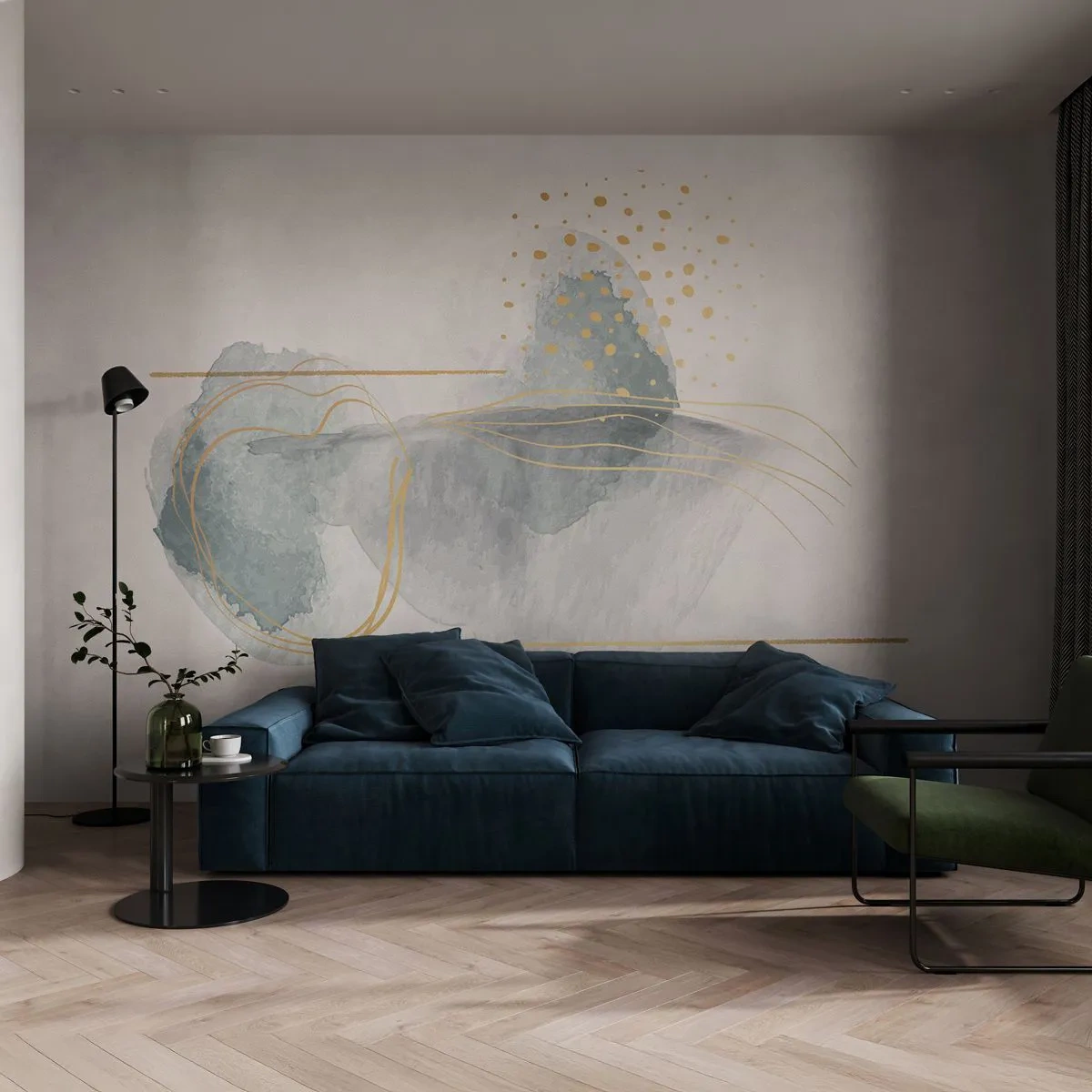 Papier Peint Autocollant Deluxe Sticker - À propos de la relation entre le gris et l'or - Abstraction, Morceau, Formes intéressantes - 100x70 cm