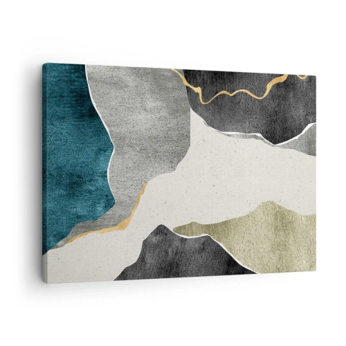 Impression sur toile - Image sur toile - Formes géométriques dans les tons de gris, vert et or - 70x50cm - Composition mosaïque avec un fil d'or - Décoration murale moderne pour le salon et la chambre ARTTOR