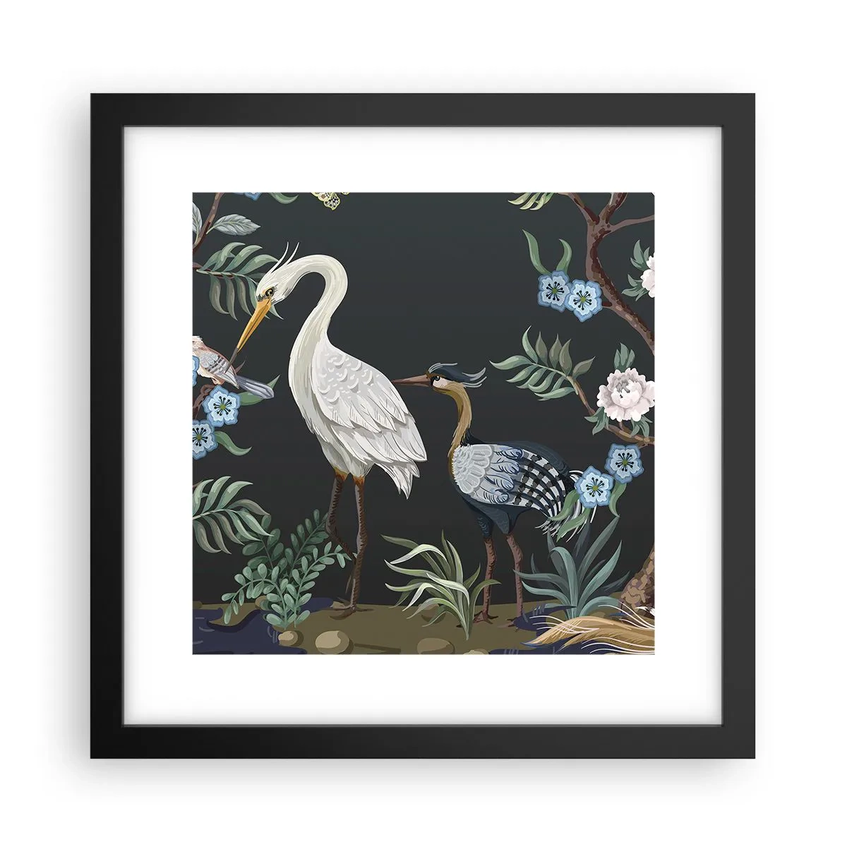 Affiche dans un cadre noir - Poster - Parade d'oiseaux - 30x30 cm