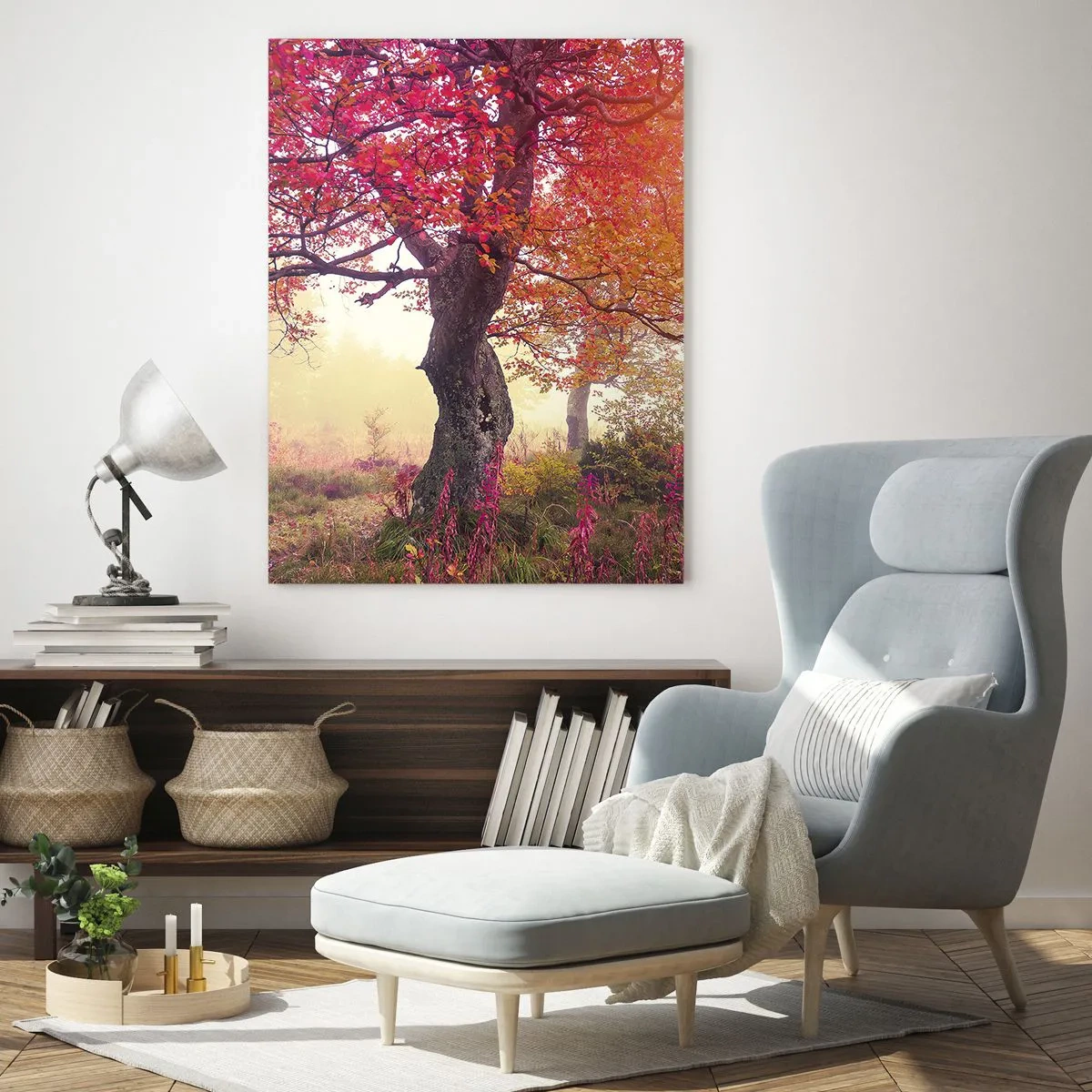 Impression sur verre - Image sur verre - Paysage d'automne avec des arbres aux couleurs intenses - 80x120cm - Frénésie de floraison - Décoration murale moderne pour le salon et la chambre ARTTOR