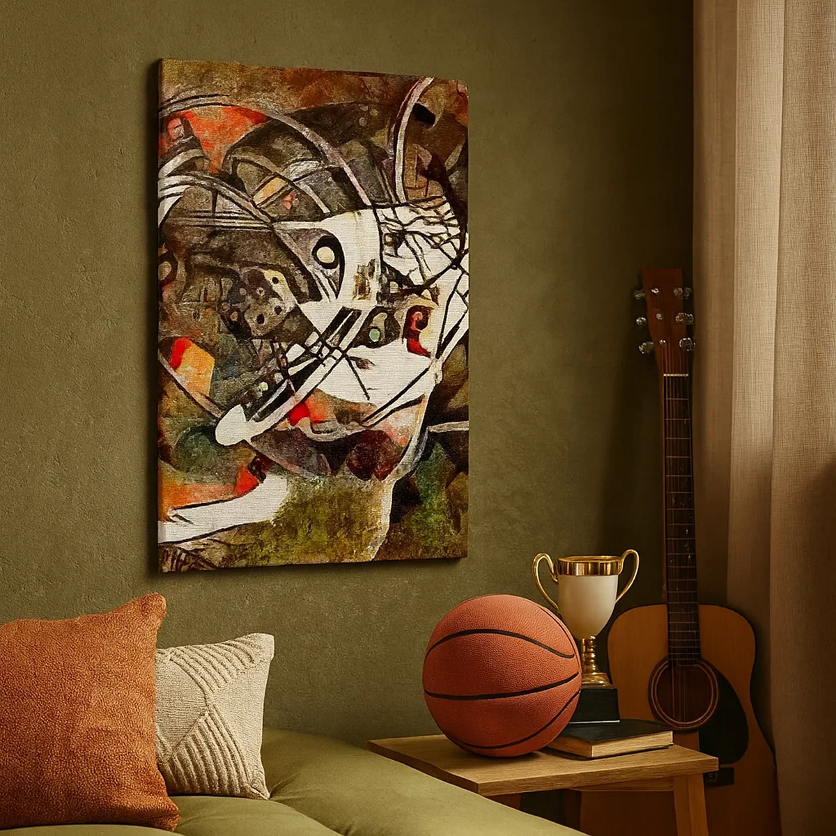 Impression sur toile - Image sur toile - Abstraction expressive dans des tons sombres avec des lignes dynamiques. - 50x70cm - Vous entendez le mouvement ? - Décoration murale moderne pour le salon et la chambre ARTTOR