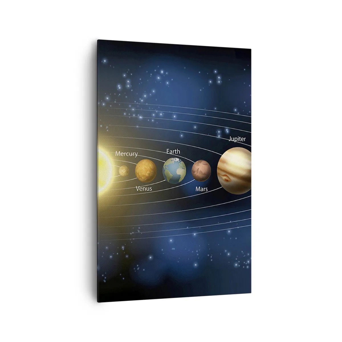 Impression sur toile - Image sur toile - Schéma du système solaire avec les planètes et le soleil - 80x120cm - L'une des dix - Décoration murale moderne pour le salon et la chambre ARTTOR