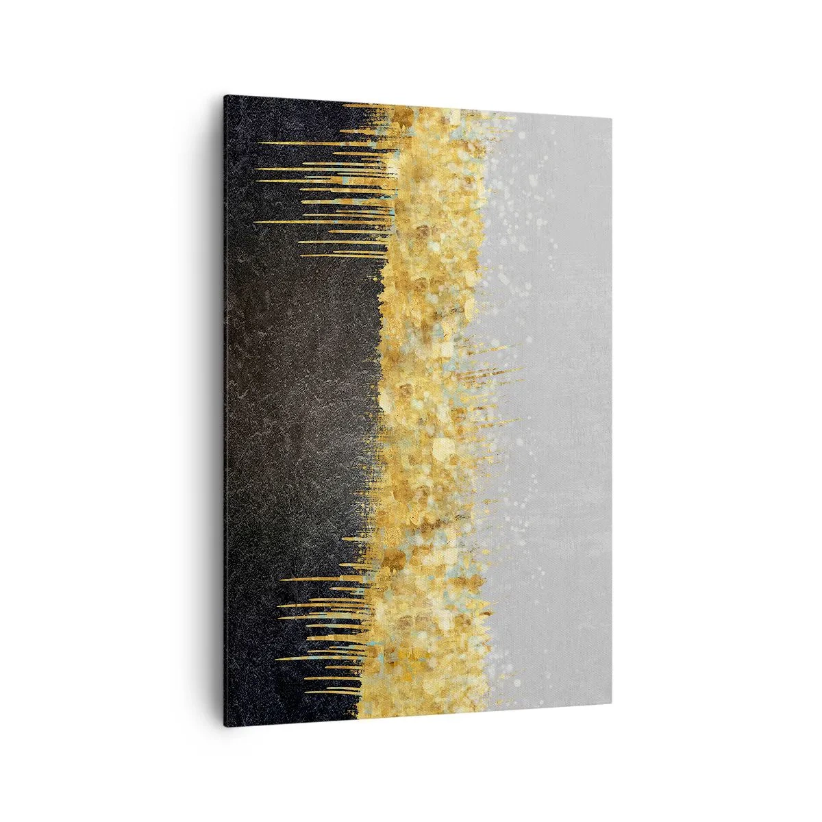 Impression sur toile - Image sur toile - Composition abstraite dans les tons d'or et de noir - 70x100cm - Vers l'intérieur et vers le haut - Décoration murale moderne pour le salon et la chambre ARTTOR