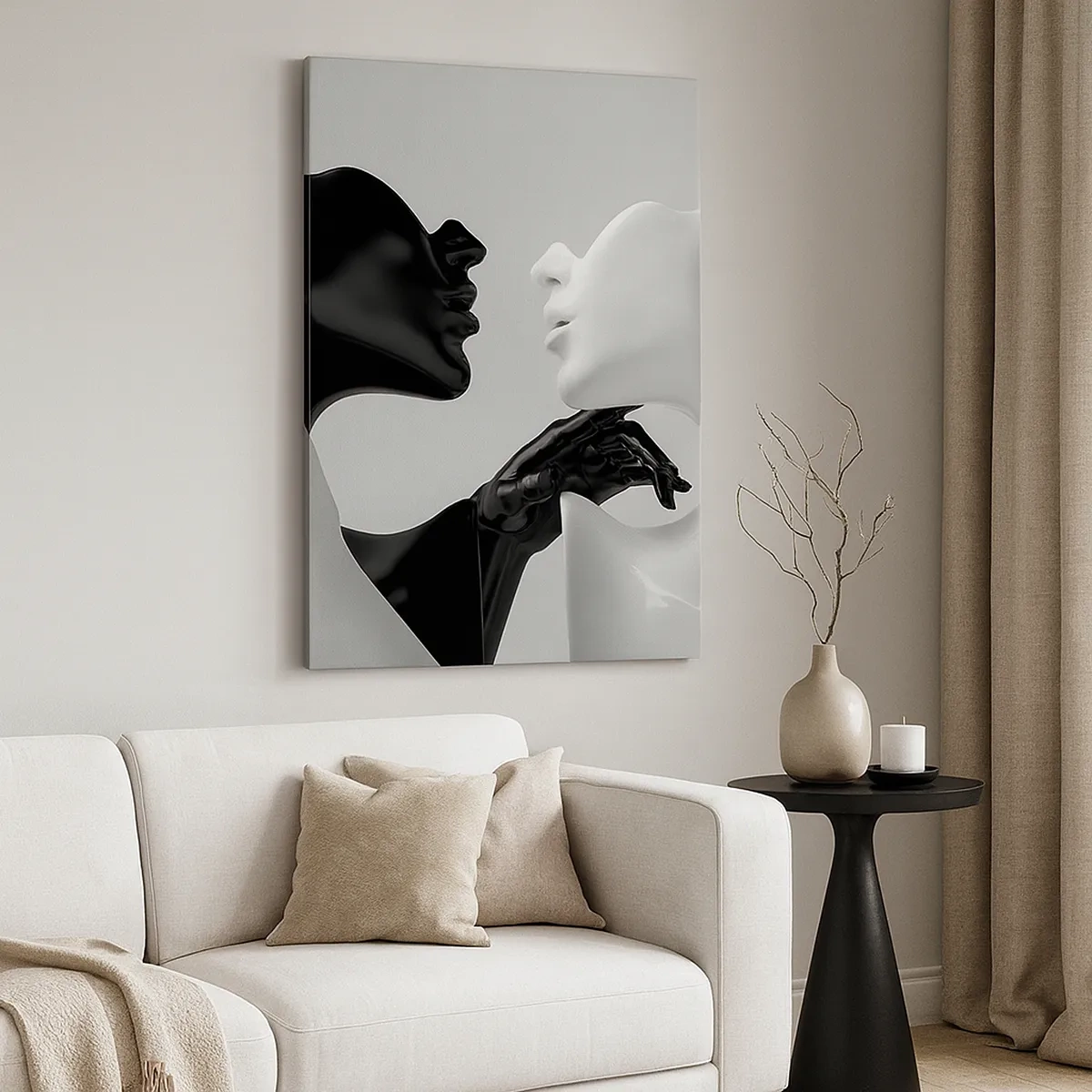 Impression sur toile - Image sur toile - Silhouettes noires et blanches en gros plan dynamique - 50x70cm - Attraction - désir - Décoration murale moderne pour le salon et la chambre ARTTOR