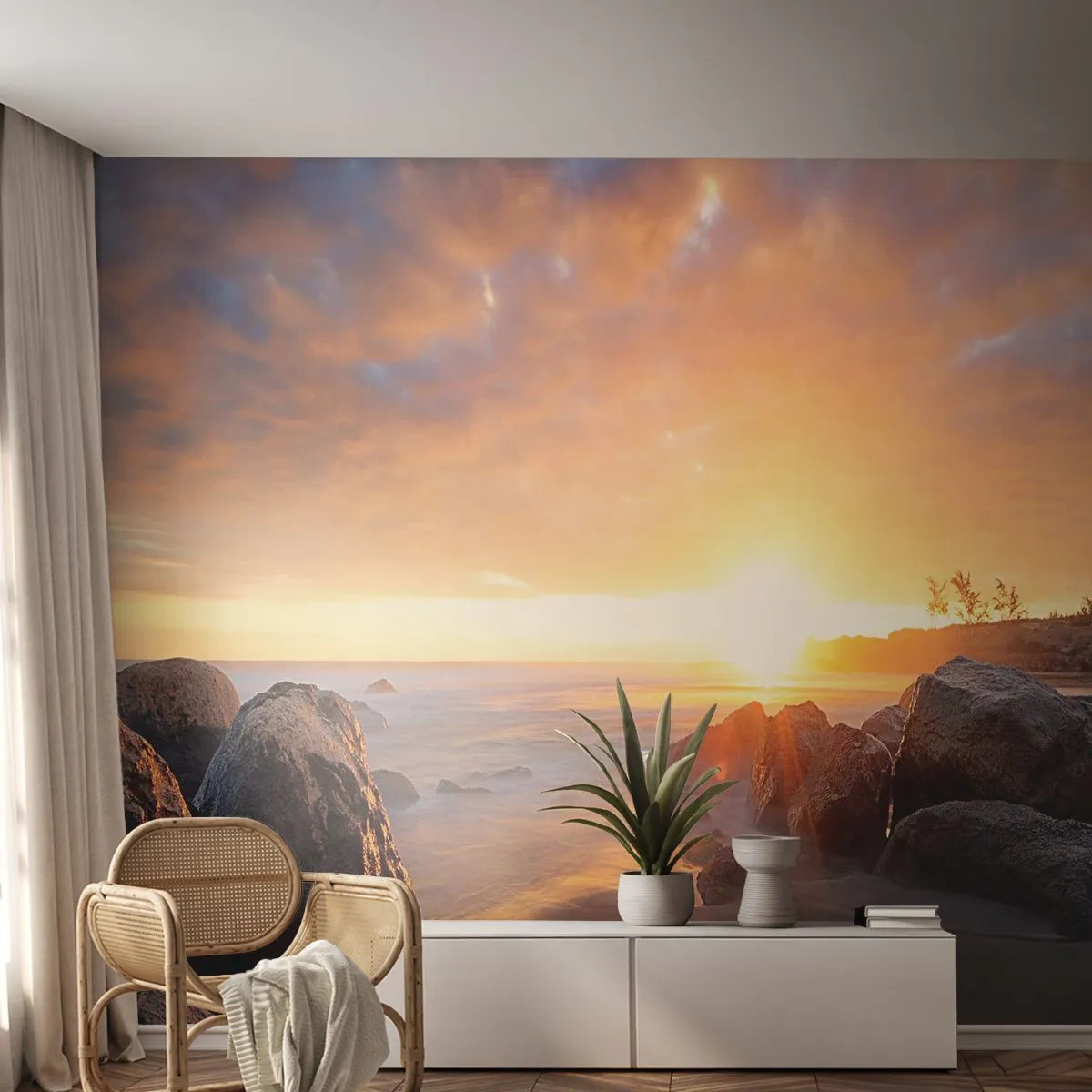 Papier Peint Autocollant Deluxe Sticker - Brise lumineuse du soir - Paysage, Mer, Lever du soleil - 250x175 cm