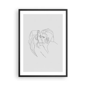 Affiche dans un cadre noir - Poster - Un dessin animé minimaliste d'un couple qui s'embrasse. - 50x70cm - La même ligne - Décoration murale moderne pour le salon et la chambre ARTTOR