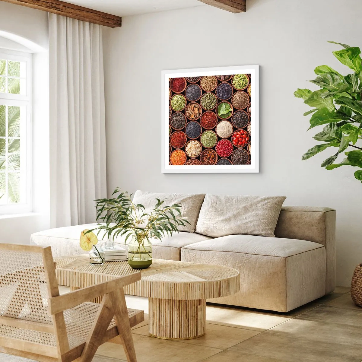 Affiche dans un cadre blanc - Poster - Toutes les saveurs du monde - 60x60 cm