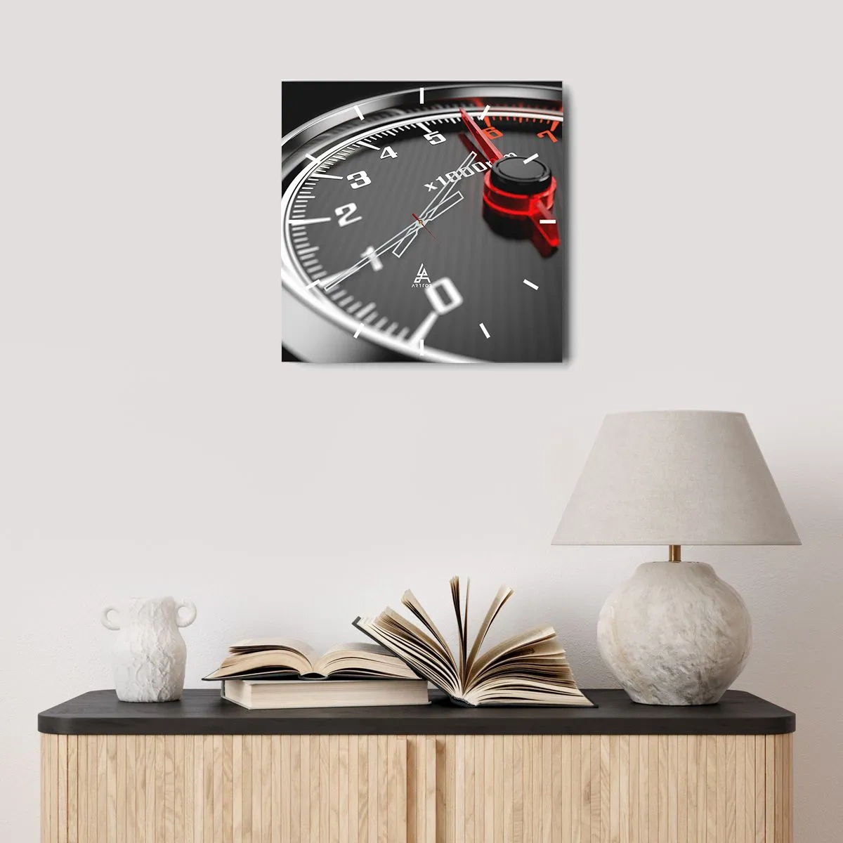 Horloge murale - Pendule murale - Gros plan du tachymètre avec l'aiguille rouge - 30x30cm - Faites le plein - Décoration murale moderne pour le salon et la chambre ARTTOR