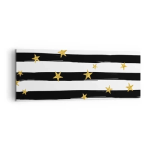 Impression sur toile - Image sur toile - Rayures noires et blanches avec étoiles dorées - 140x50cm - Nous sommes tous nés sous une bonne étoile - Décoration murale moderne pour le salon et la chambre ARTTOR