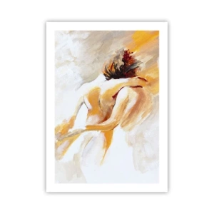 Affiche - Poster - Couple abstrait aux couleurs chaudes sur fond clair - 50x70cm - Proximité dans le ciel - Décoration murale moderne pour le salon et la chambre ARTTOR