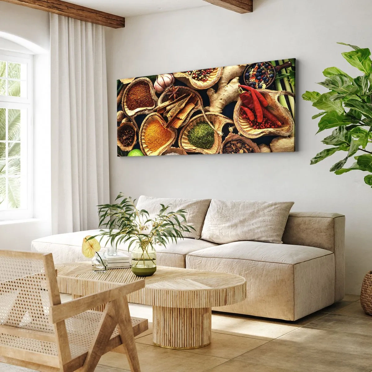 Impression sur toile - Image sur toile - Bols d'épices de différentes couleurs - 140x50cm - Prends ce que tu veux - Décoration murale moderne pour le salon et la chambre ARTTOR