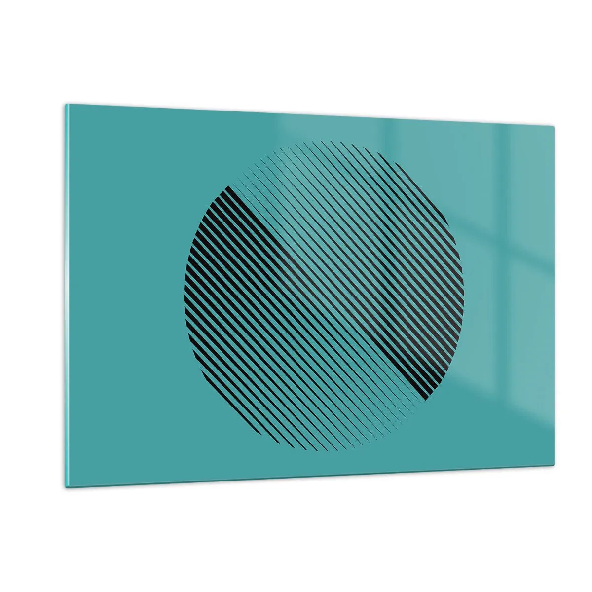 Impression sur verre - Image sur verre - Lignes noires formant un cercle sur fond turquoise - 120x80cm - Cercle – une variation géométrique - Décoration murale moderne pour le salon et la chambre ARTTOR