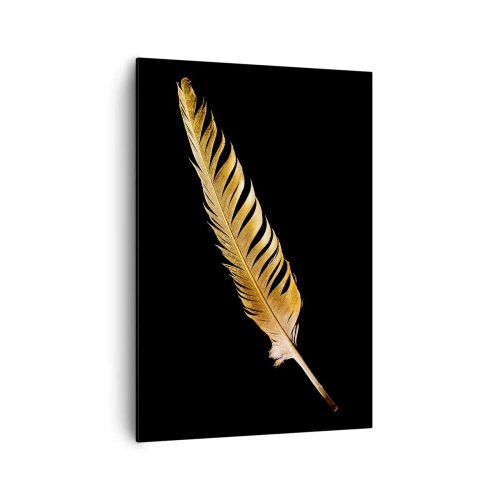 Impression sur toile - Image sur toile - Plume dorée sur fond noir - 70x100cm - Sans porte-plume - Décoration murale moderne pour le salon et la chambre ARTTOR
