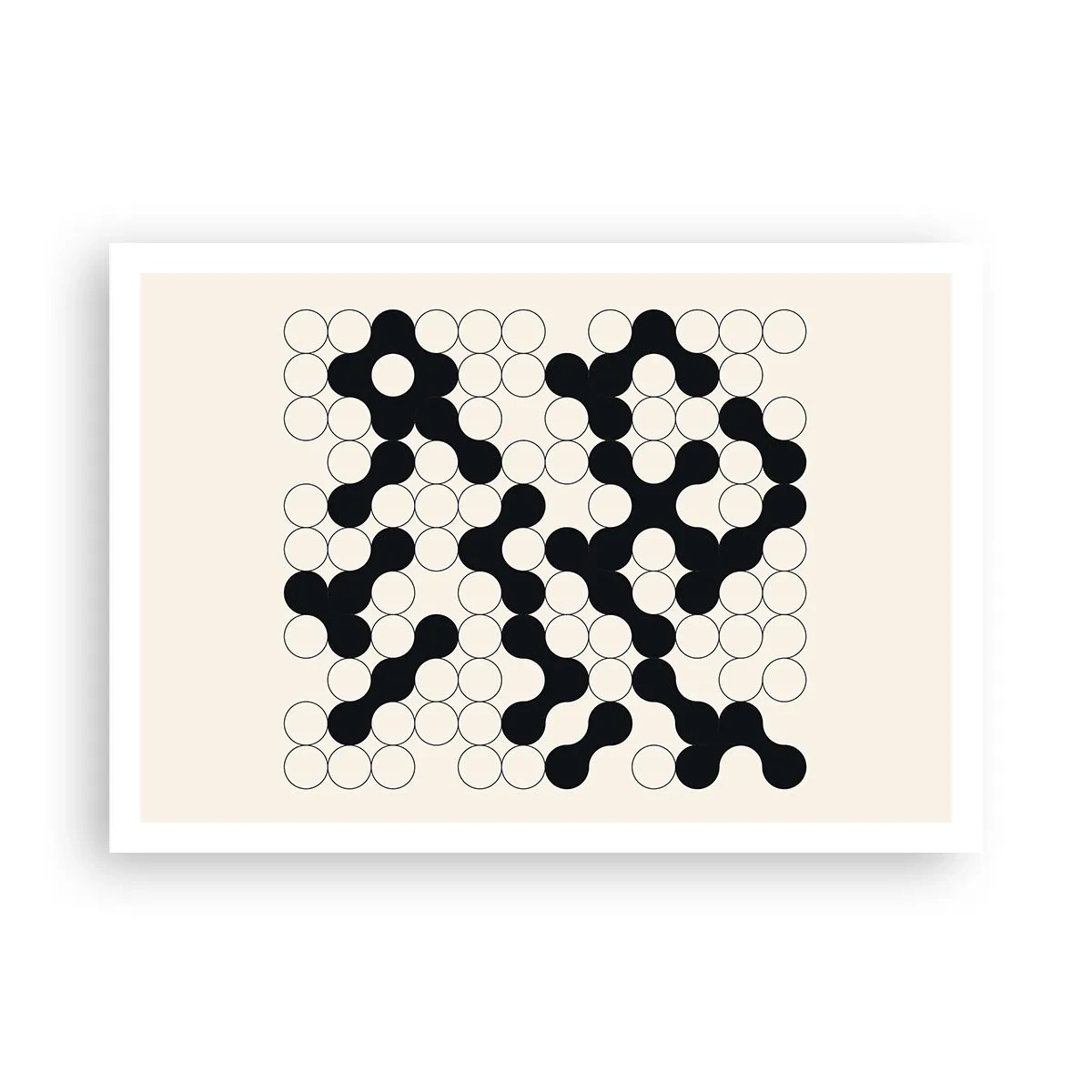 Affiche - Poster - Motifs noirs et blancs avec des cercles sur fond clair - 100x70cm - Jeu chinois – variation - Décoration murale moderne pour le salon et la chambre ARTTOR
