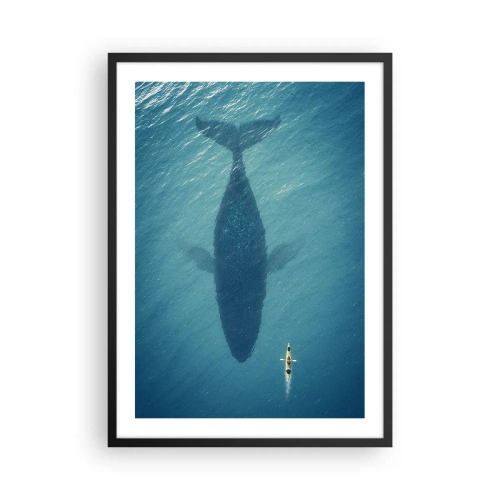 Affiche dans un cadre noir - Poster - Kayak sur l'eau au-dessus de l'ombre d'une énorme baleine - 50x70cm - Rencontre sur l'océan - Décoration murale moderne pour le salon et la chambre ARTTOR