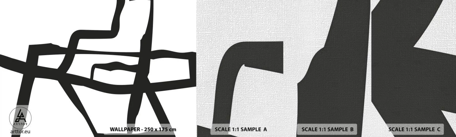 Échantillon de Papier Peint Premium Canvas - Conception noir et blanc - Doubler, Noir et blanc, Abstractionnisme - 100x30 cm