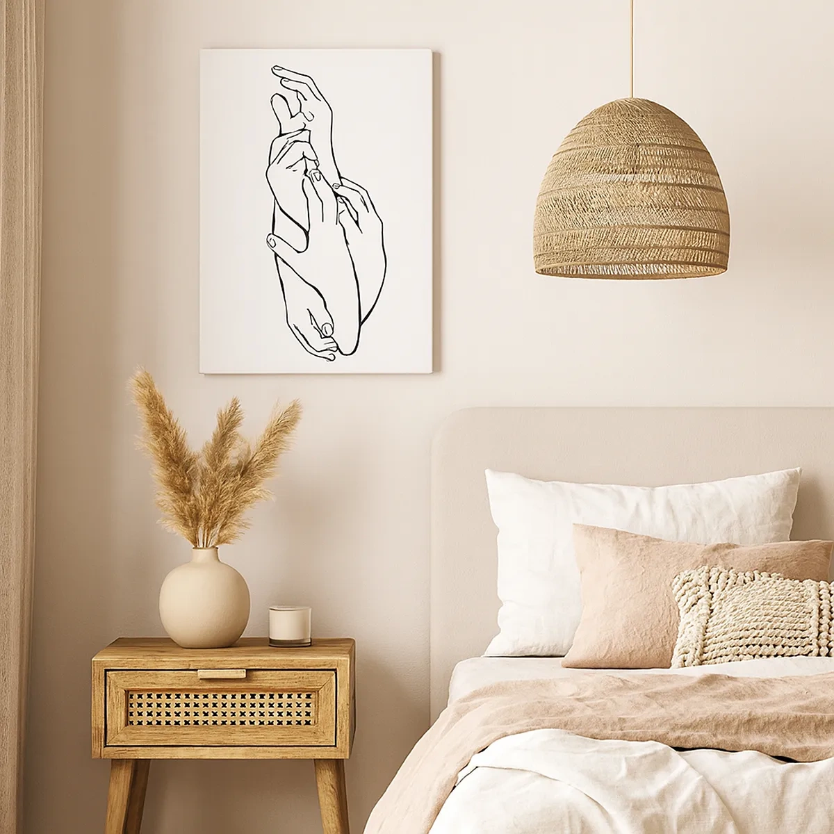 Impression sur toile - Image sur toile - Un croquis minimaliste de mains jointes dans un geste de délicatesse. - 50x70cm - Bon contact - Décoration murale moderne pour le salon et la chambre ARTTOR